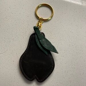 Black and Green Leather Pear Fruit bag charm key chain